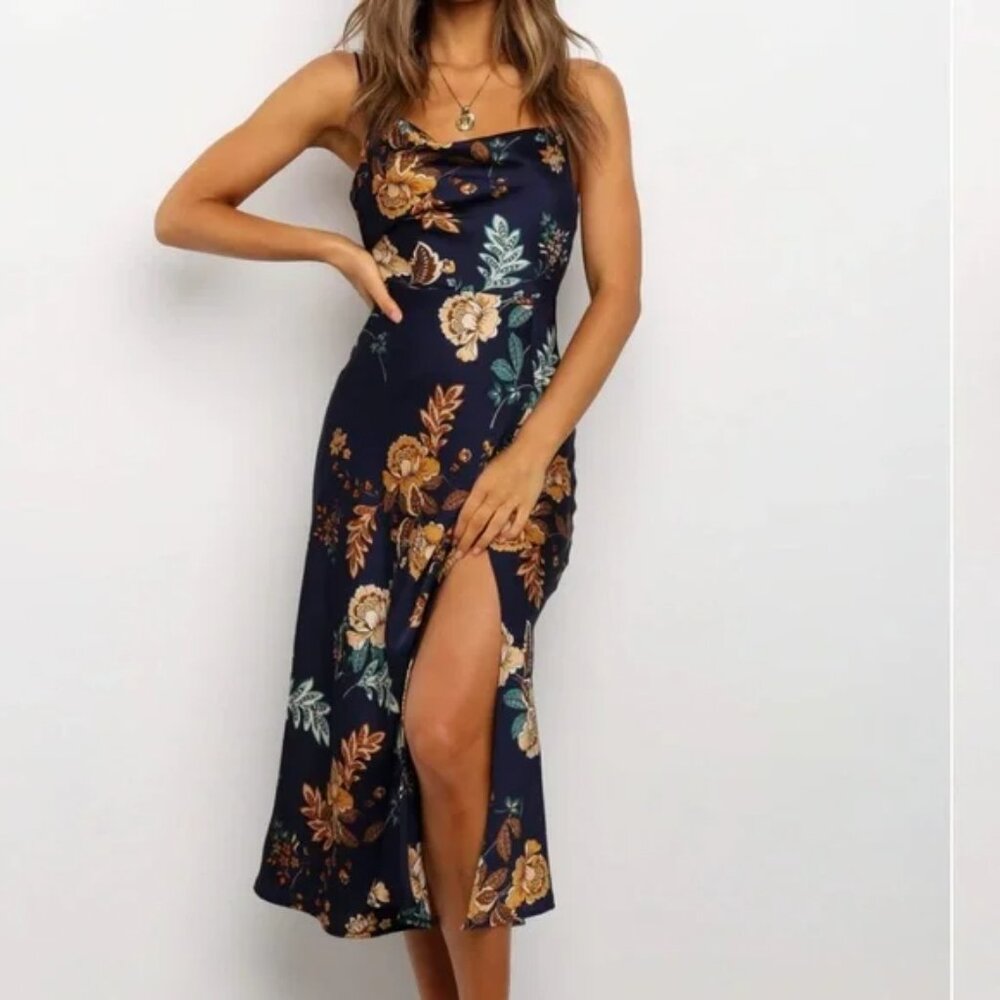 Petal And Pup Doriah Dress Navy Blue Midi Size 6 NWT